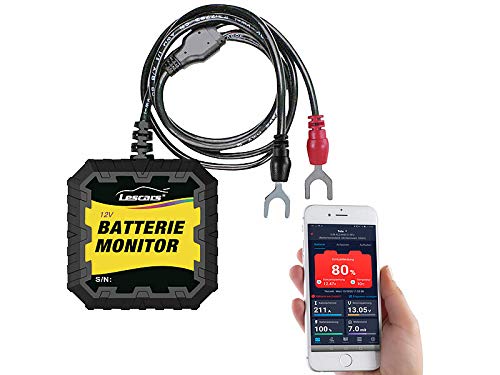 Lescars Batterietester 12V: Kfz-Batterietester und -Wächter für 12 Volt, mit Bluetooth & App, IP65 (Batteriemonitor Bluetooth, Batterieanzeige, Batteriewächter Zigarettenanzünder Test) von Lescars