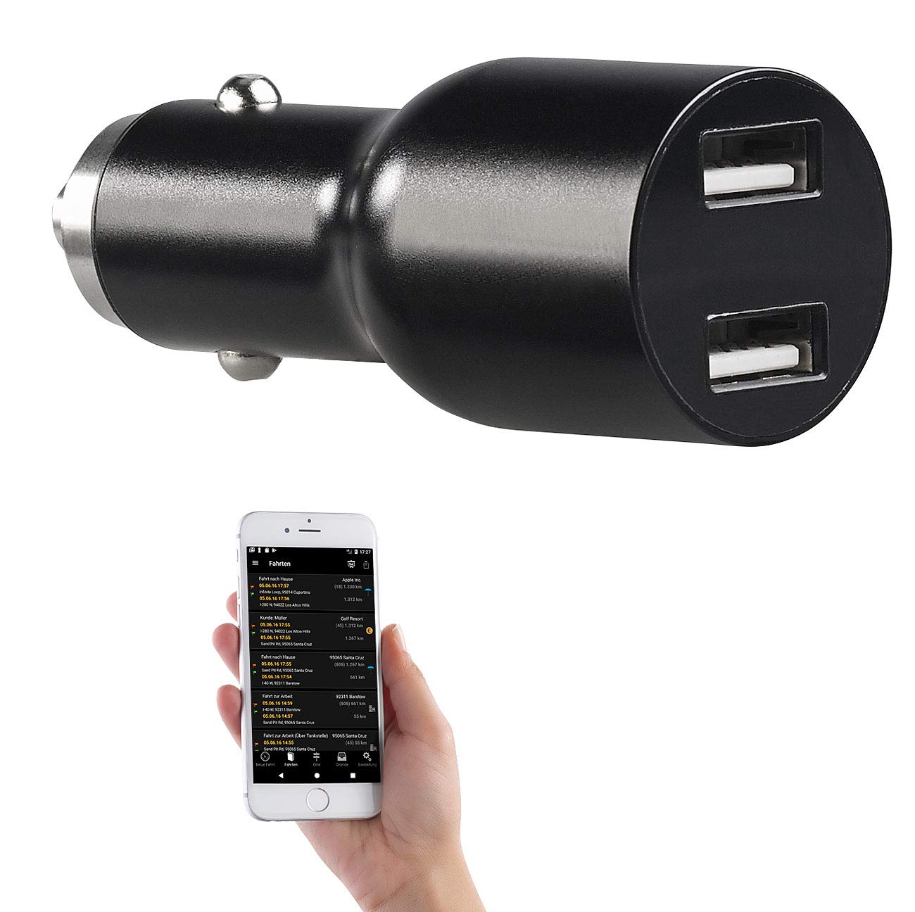 Lescars GPS Fahrtenbuch: Kfz-Fahrtenbuch-Adapter & USB-Ladegerät, Bluetooth, App, Quick Charge (Elektronisches Fahrtenbuch, GPS Tracker Auto, Fahrtenschreiber) von Lescars