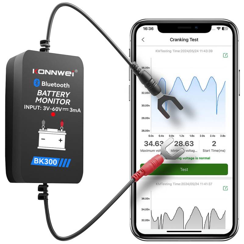 Lescars Kfz-Batterie-Wächter mit Bluetooth, App, für Batterien mit 6-48 Volt von Lescars