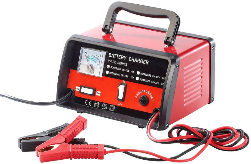 Lescars Ladegerät Autobatterie: Profi-Batterieladegerät für 6 V / 12 V, max. 6 A (Kfz Ladegerät, Batterieladegerät Kfz, Jump Starter) von Lescars