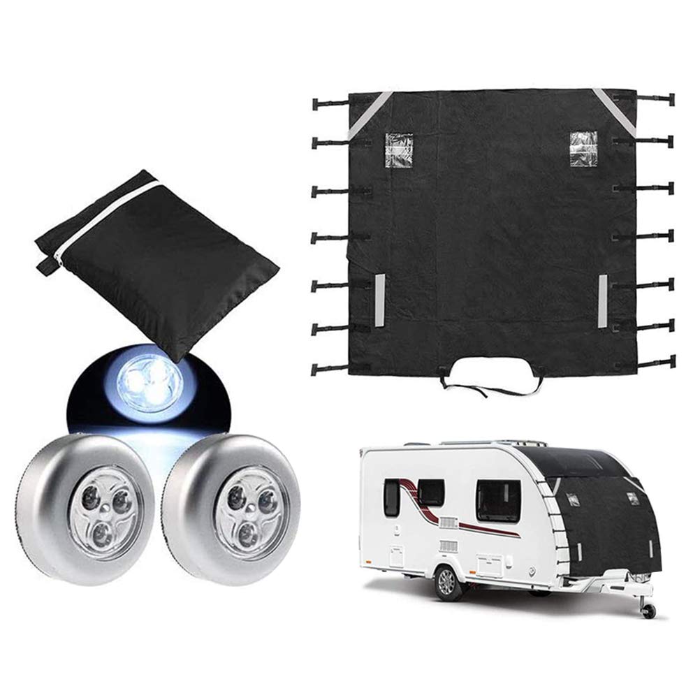 Lespar Caravan bugschutzplane - Wohnwagen Abdeckung mit 2 LED-Leuchten, wohnmobil frontscheibenabdeckung Abdeckung wohnmobil mit verbesserte von Lespar