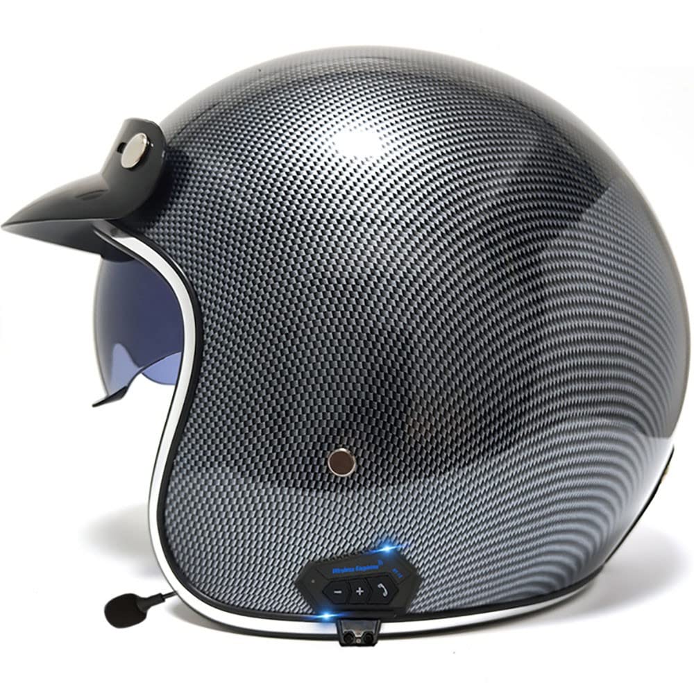 Bluetoothelm JetHelm Motorradhelm Rollerhelm Scooterhelm Moped Mofa-Helm Halbhelme BLT Chopper Retro Vespa Pilot Biker Mit Visier ECE Genehmigt Für Erwachsene Männer Frauen von Letetexi