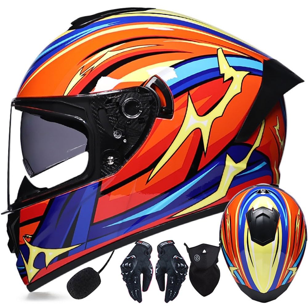 Bluetoothhelm Integralhelm Motorrad-Helm Sturzhelm für Roller Anti-Fog-Doppelspiegel Racing Helm mit ECE Genehmigt Vollvisierhelm für Damen Herren Integralhelme Gehörschutz 55~64cm von Letetexi