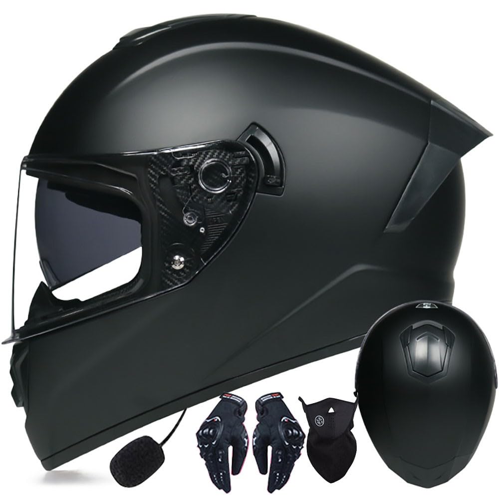 Bluetoothhelm Integralhelm Motorrad-Helm Sturzhelm für Roller Anti-Fog-Doppelspiegel Racing Helm mit ECE Genehmigt Vollvisierhelm für Damen Herren Integralhelme Gehörschutz 55~64cm von Letetexi