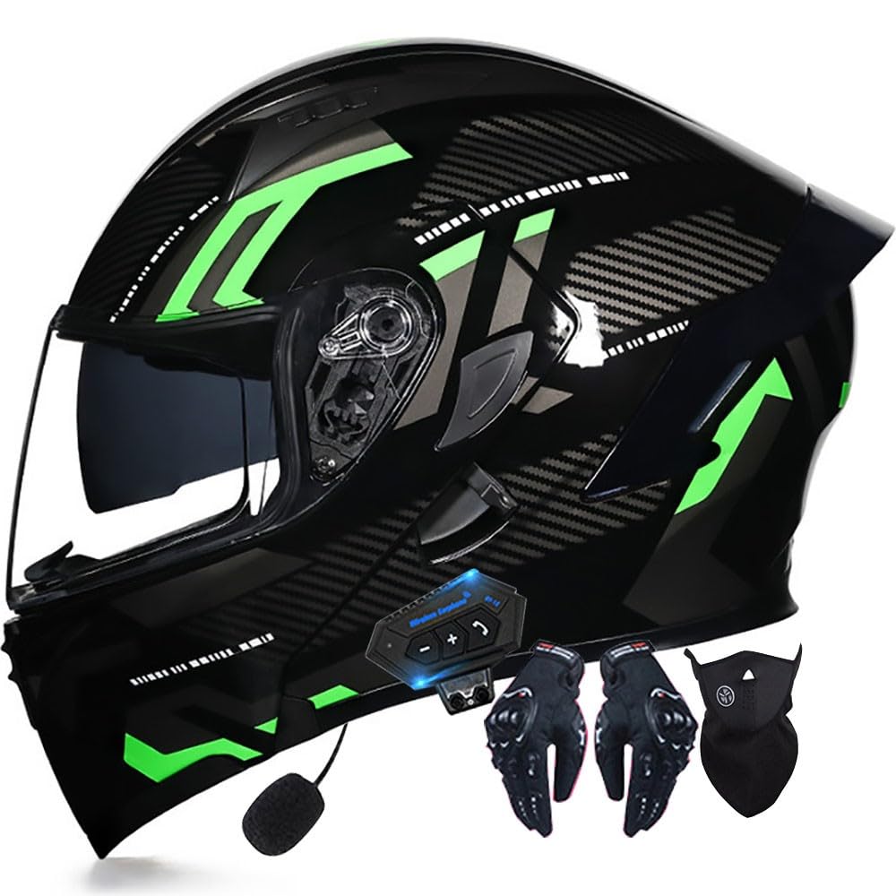 Klapphelm Motorrad mit Bluetooth, Motorradhelm Integrierter Bluetooth-Helm ECE Zertifiziert Moped Full Face Helm Rollerhelm Anti-Fog-Doppelspiegel für Damen Herren 55~62cm von Letetexi