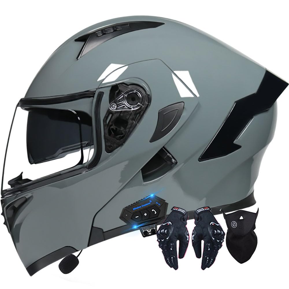 Klapphelm Motorrad mit Bluetooth, Motorradhelm Integrierter Bluetooth-Helm ECE Zertifiziert Moped Full Face Helm Rollerhelm Anti-Fog-Doppelspiegel für Damen Herren 55~62cm von Letetexi