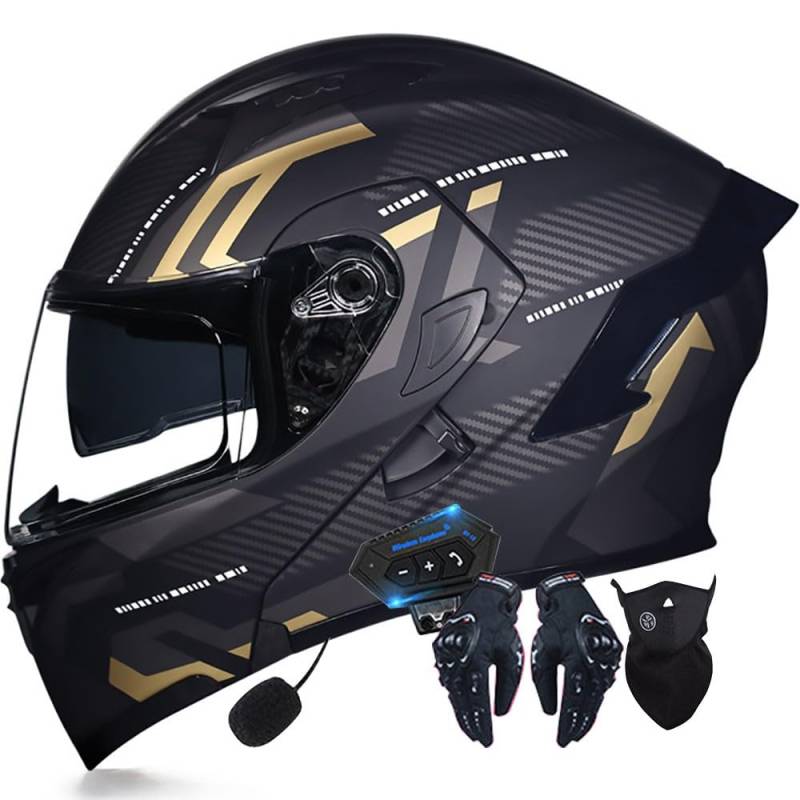 Klapphelm Motorrad mit Bluetooth, Motorradhelm Integrierter Bluetooth-Helm ECE Zertifiziert Moped Full Face Helm Rollerhelm Anti-Fog-Doppelspiegel für Damen Herren 55~62cm von Letetexi