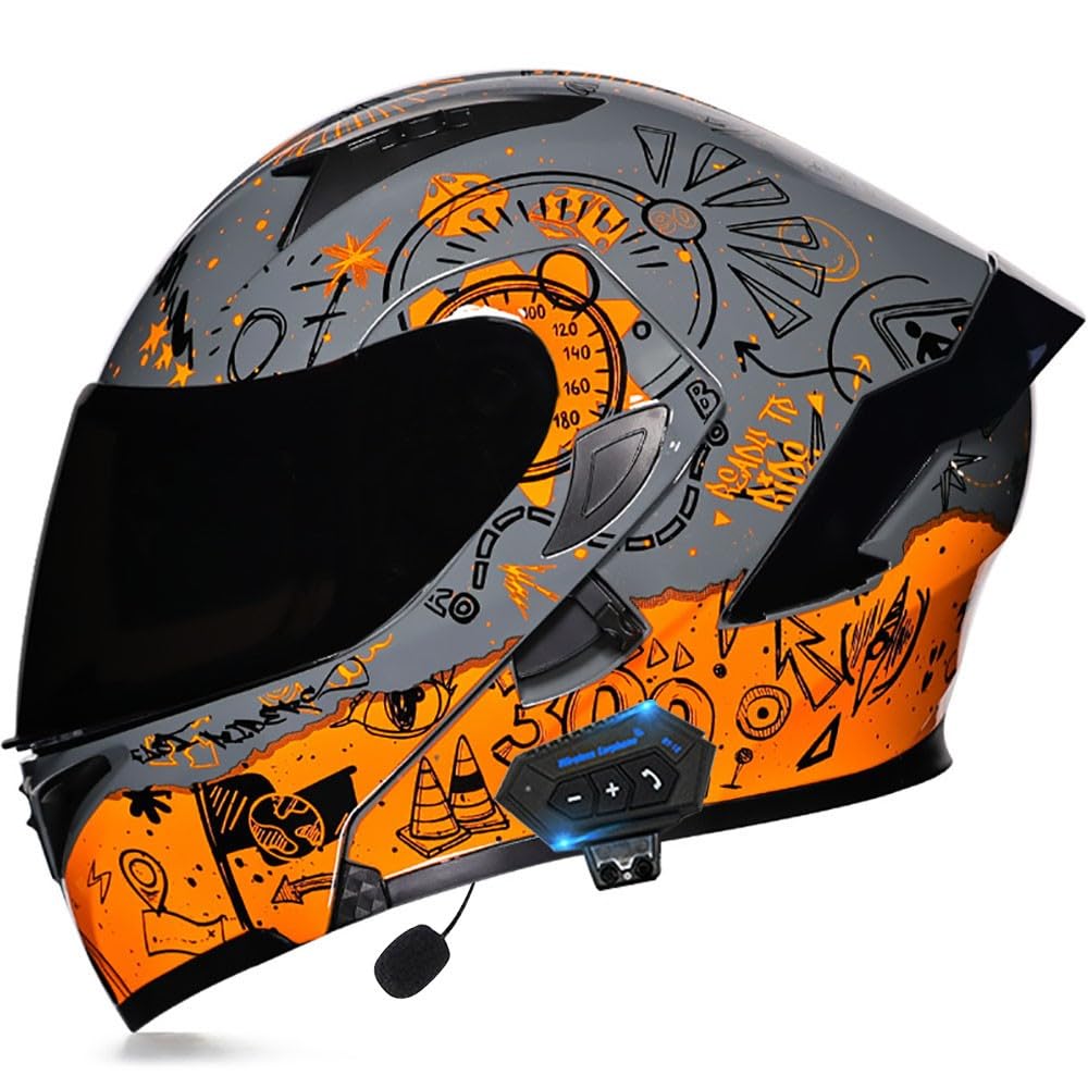 Klapphelm mit Bluetooth, Motorradhelm Integrierter Bluetooth-Helm ECE Zertifiziert Motorrad Full Face Helm Rollerhelm Anti-Fog-Doppelspiegel Belüftung für Damen Herren 55~62cm von Letetexi