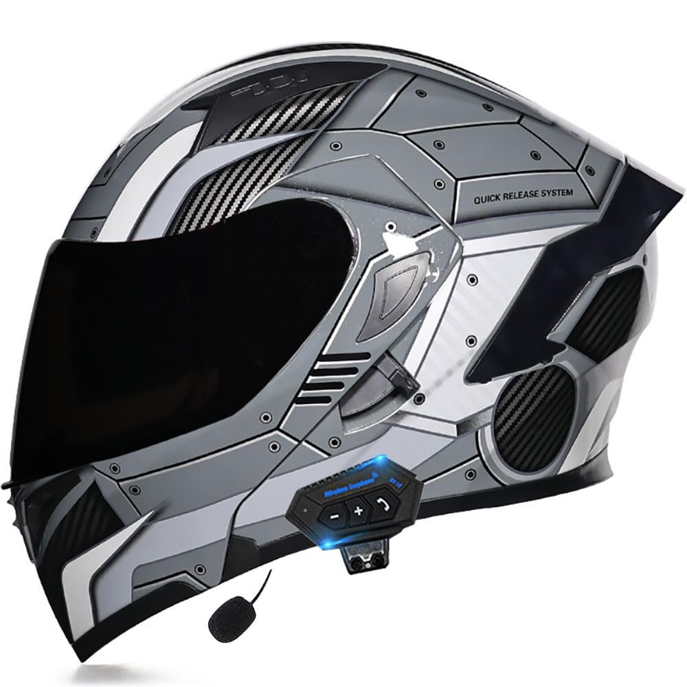Klapphelm mit Bluetooth, Motorradhelm Integrierter Bluetooth-Helm ECE Zertifiziert Motorrad Full Face Helm Rollerhelm Anti-Fog-Doppelspiegel Belüftung für Damen Herren 55~62cm von Letetexi