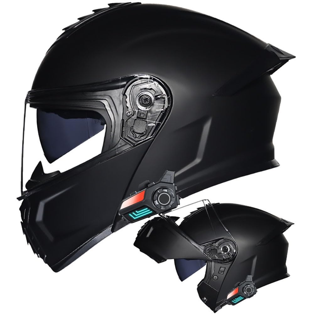 Klapphelm mit Bluetooth, Motorradhelm Integrierter Bluetooth-Helm ECE Zertifiziert Motorrad Full Face Helm Rollerhelm Anti-Fog-Doppelspiegel Belüftung für Damen Herren 55~64cm von Letetexi