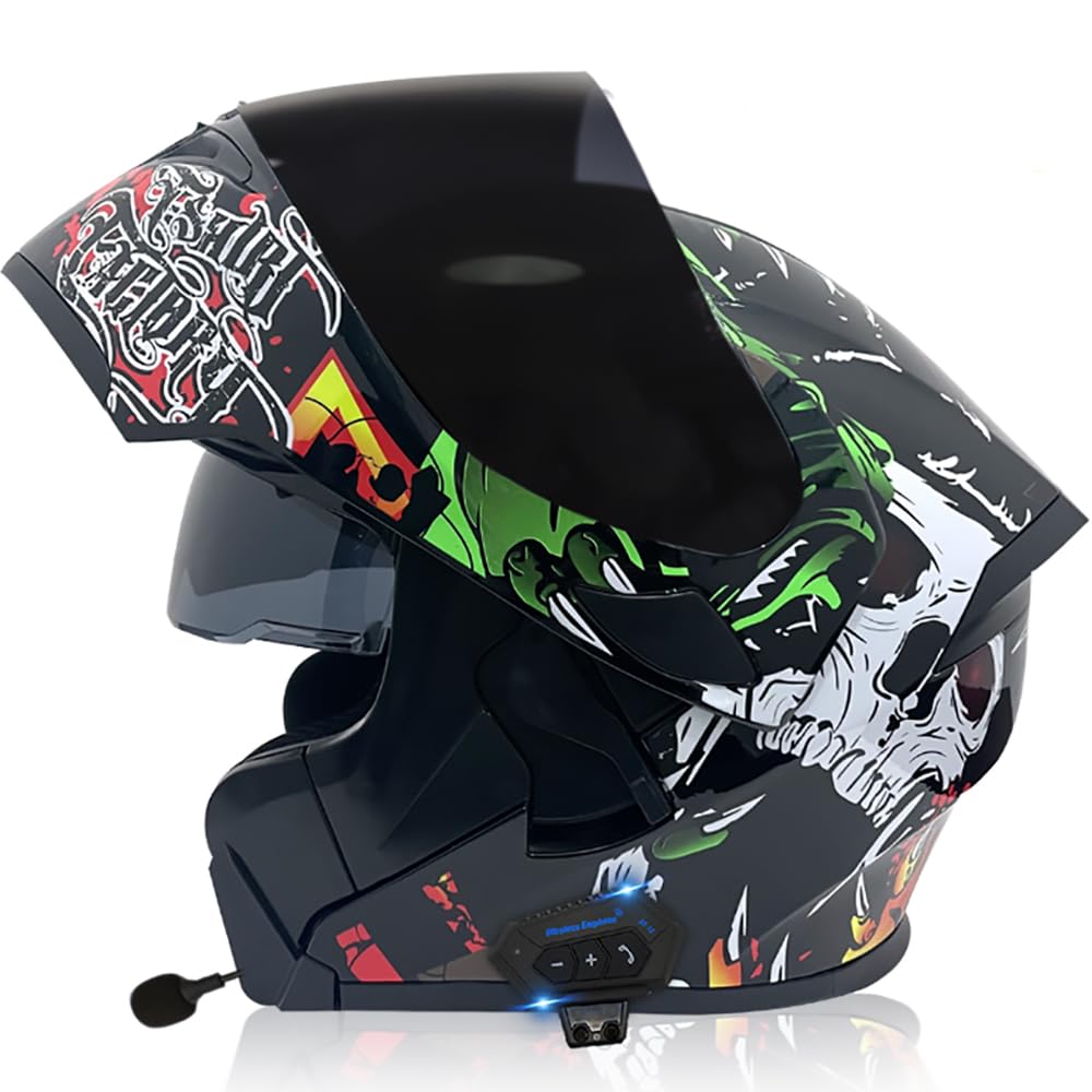 Klapphelm mit Bluetooth,Helm für Motorräder Integralhelme Flip-up Motorradhelm ECE-Zertifizierung Anti-Fog-Doppelspiegel Die Windgeräusche Leicht für Frauen Männer Unisex 57~64CM von Letetexi