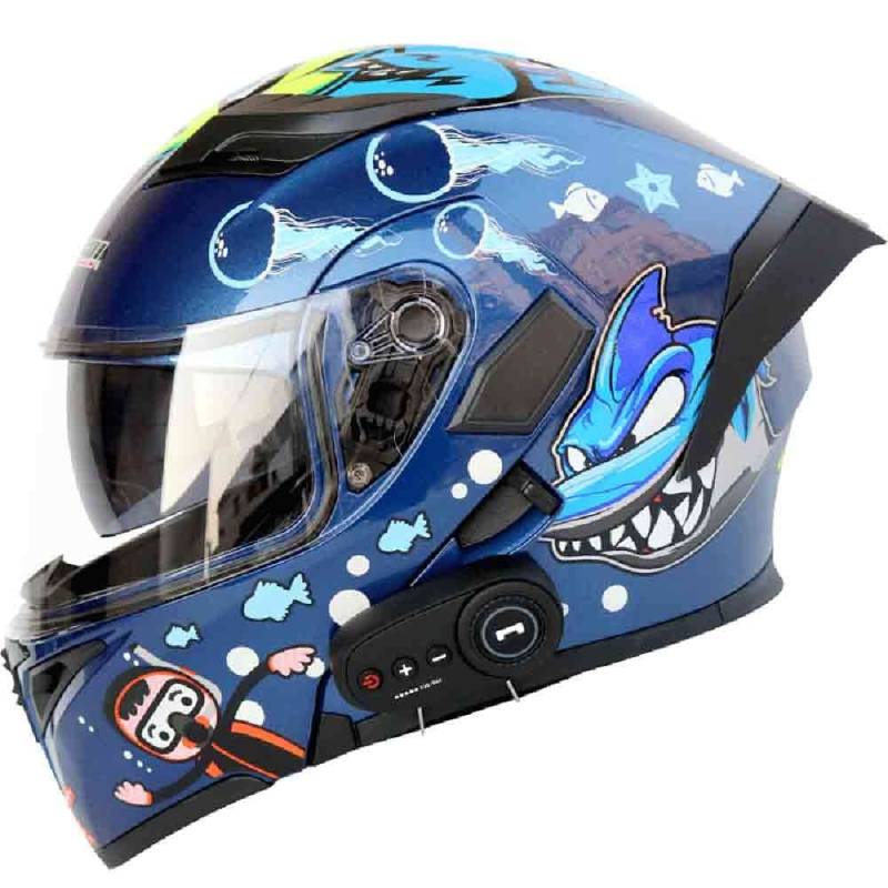 Klapphelm mit Integriertem Bluetooth ECE-geprüft, Motorradhelm Bluetooth-Helm mit Anti-Fog-Doppelspiegel, Integralhelm Racing Helm für Damen Herren 54~63CM von Letetexi