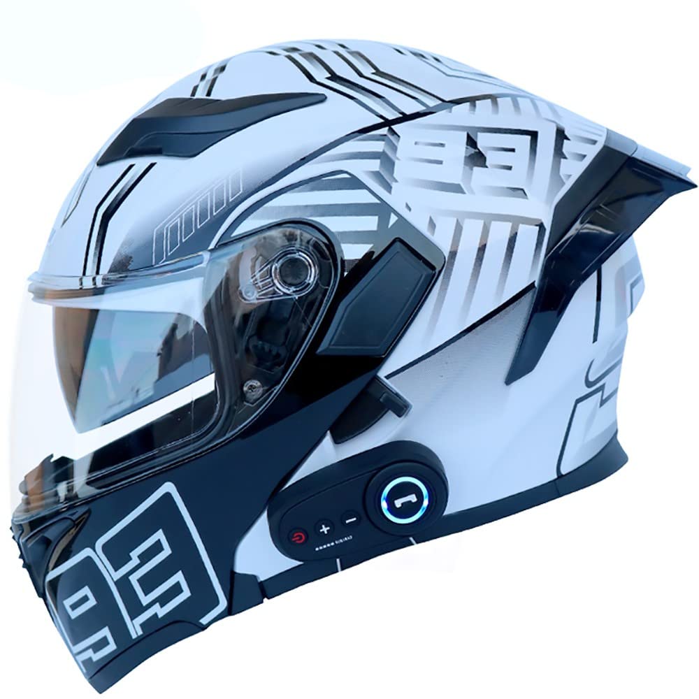 Klapphelm mit Integriertem Bluetooth ECE-geprüft, Motorradhelm Bluetooth-Helm mit Anti-Fog-Doppelspiegel, Integralhelm Racing Helm für Damen Herren 54~63CM von Letetexi