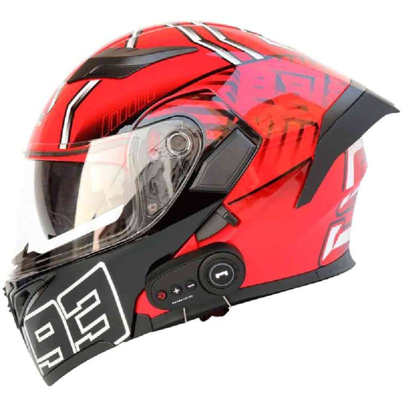 Klapphelm mit Integriertem Bluetooth ECE-geprüft, Motorradhelm Bluetooth-Helm mit Anti-Fog-Doppelspiegel, Integralhelm Racing Helm für Damen Herren 54~63CM von Letetexi