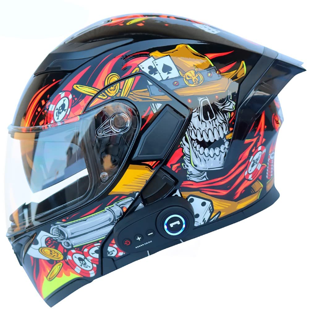 Klapphelm mit Integriertem Bluetooth ECE-geprüft, Motorradhelm Bluetooth-Helm mit Anti-Fog-Doppelspiegel, Integralhelm Racing Helm für Damen Herren 54~63CM von Letetexi