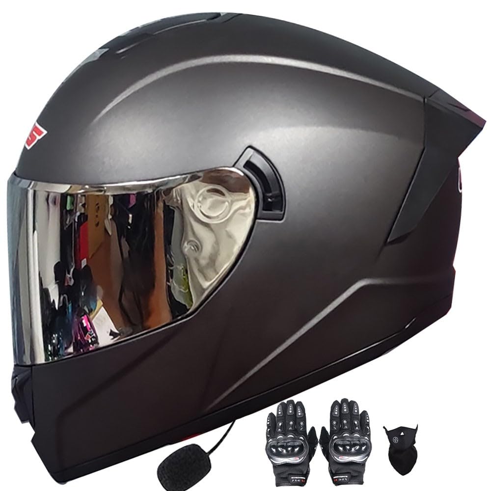Motorrad Integralhelm Motorrad-Helm Sturzhelm für Roller Anti-Fog-Doppelspiegel Racing Helm mit ECE Genehmigt Vollvisierhelm für Damen Herren Integralhelme Gehörschutz 55~64cm von Letetexi