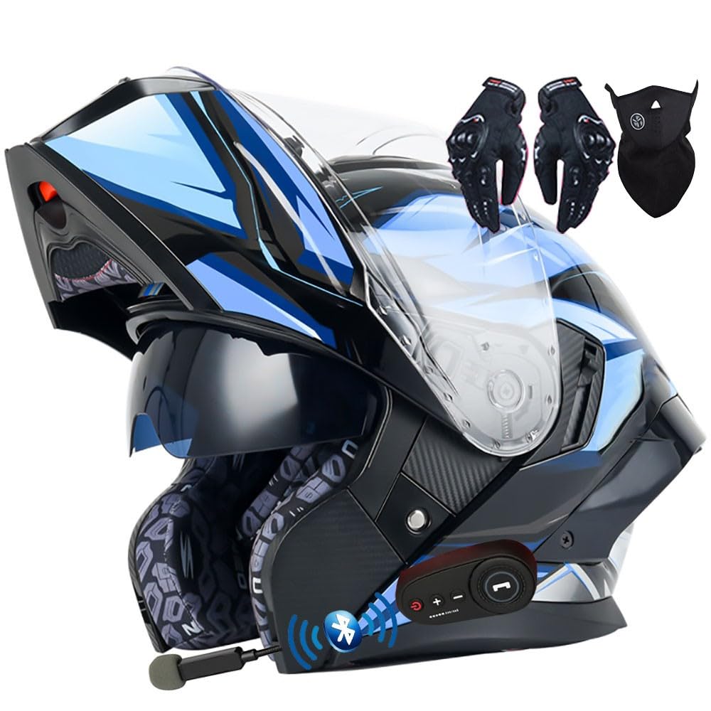 Motorradhelm Klapphelm mit Bluetooth ECE Zertifiziert Modularer Helm Integralhelm Doppelvisier Mopedhelm Racing Helm für Erwachsene Männer Frauen Roller Helm Sturzhelm Damen Herren von Letetexi