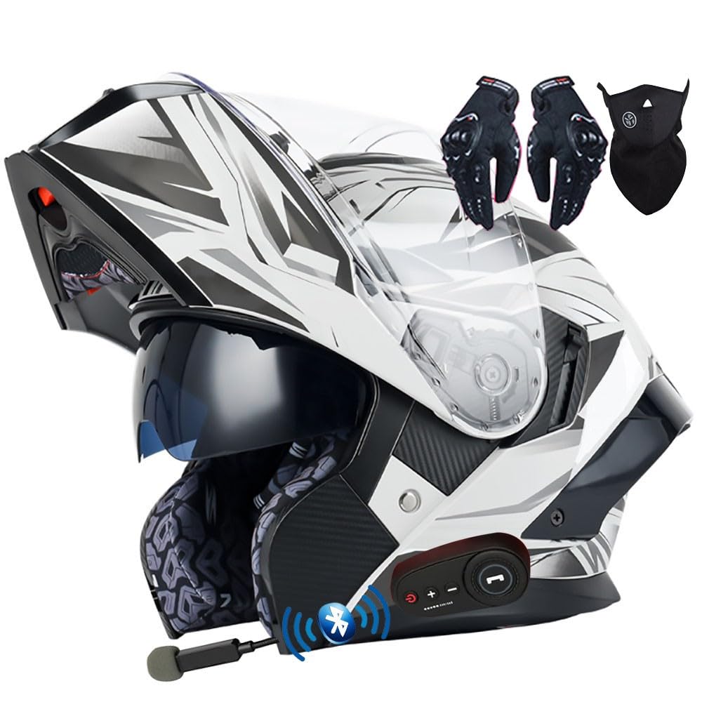 Motorradhelm Klapphelm mit Bluetooth ECE Zertifiziert Modularer Helm Integralhelm Doppelvisier Mopedhelm Racing Helm für Erwachsene Männer Frauen Roller Helm Sturzhelm Damen Herren von Letetexi