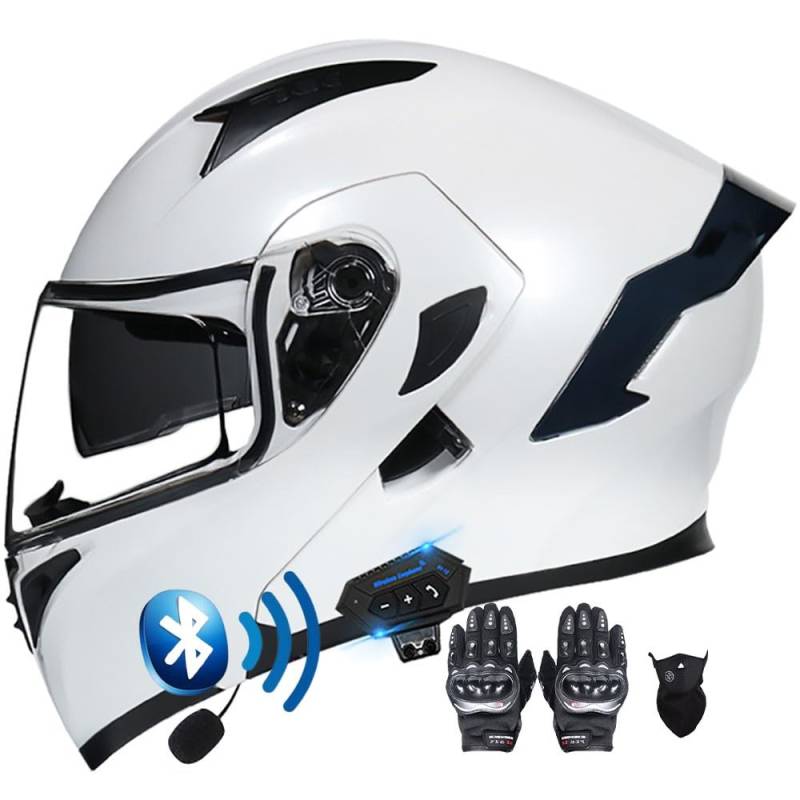 Motorradhelm Klapphelm mit Bluetooth Motorrad Helm mit integriertem bluetooth Integralhelm Anti-Fog-Doppelspiegel Vollvisierhelm ECE Genehmigt sturzhelm für Damen Herren S~XXL von Letetexi