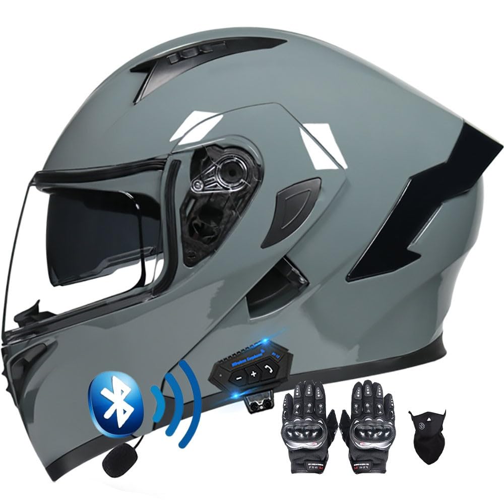 Motorradhelm Klapphelm mit Bluetooth Motorrad Helm mit integriertem Bluetooth Integralhelm Anti-Fog-Doppelspiegel Vollvisierhelm ECE Genehmigt sturzhelm für Damen Herren S~XXL von Letetexi