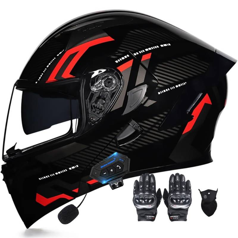 Motorradhelm Klapphelm mit Bluetooth Motorrad Helm mit integriertem bluetooth Integralhelm Anti-Fog-Doppelspiegel Vollvisierhelm ECE Genehmigt sturzhelm für Damen Herren S~XXL von Letetexi