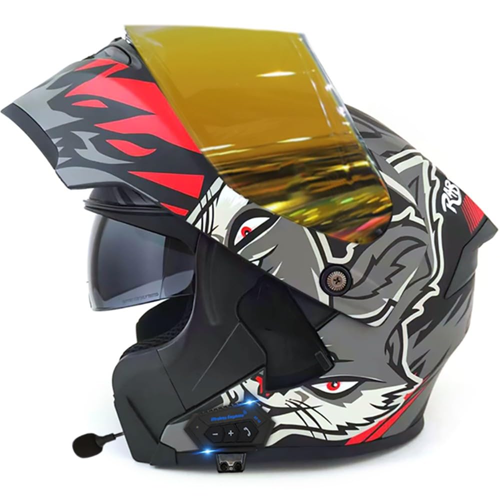 Motorradhelm für Herren mit Bluetooth Integriertem ECE-geprüft mit Anti-Fog-Doppelspiegel, Integralhelm Racing Helm für Damen Herren mit Eingebautem Mikrofon 3XL 55~66cm von Letetexi