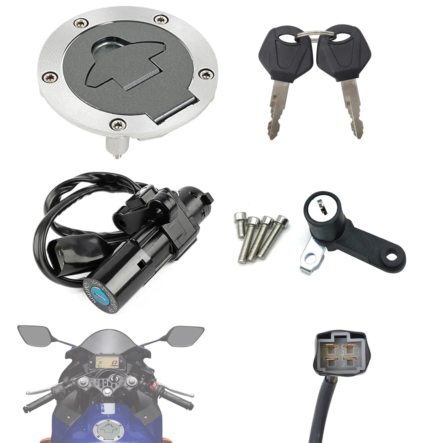 Motorrad Kraftstofftankschloss Elektrisches Türschloss Set Schloss Zündschalter für YZF-R25/R3 2015 2016 2017 2018 2019 Tankdeckel Sitzschloss Schlüssel von Letgoing