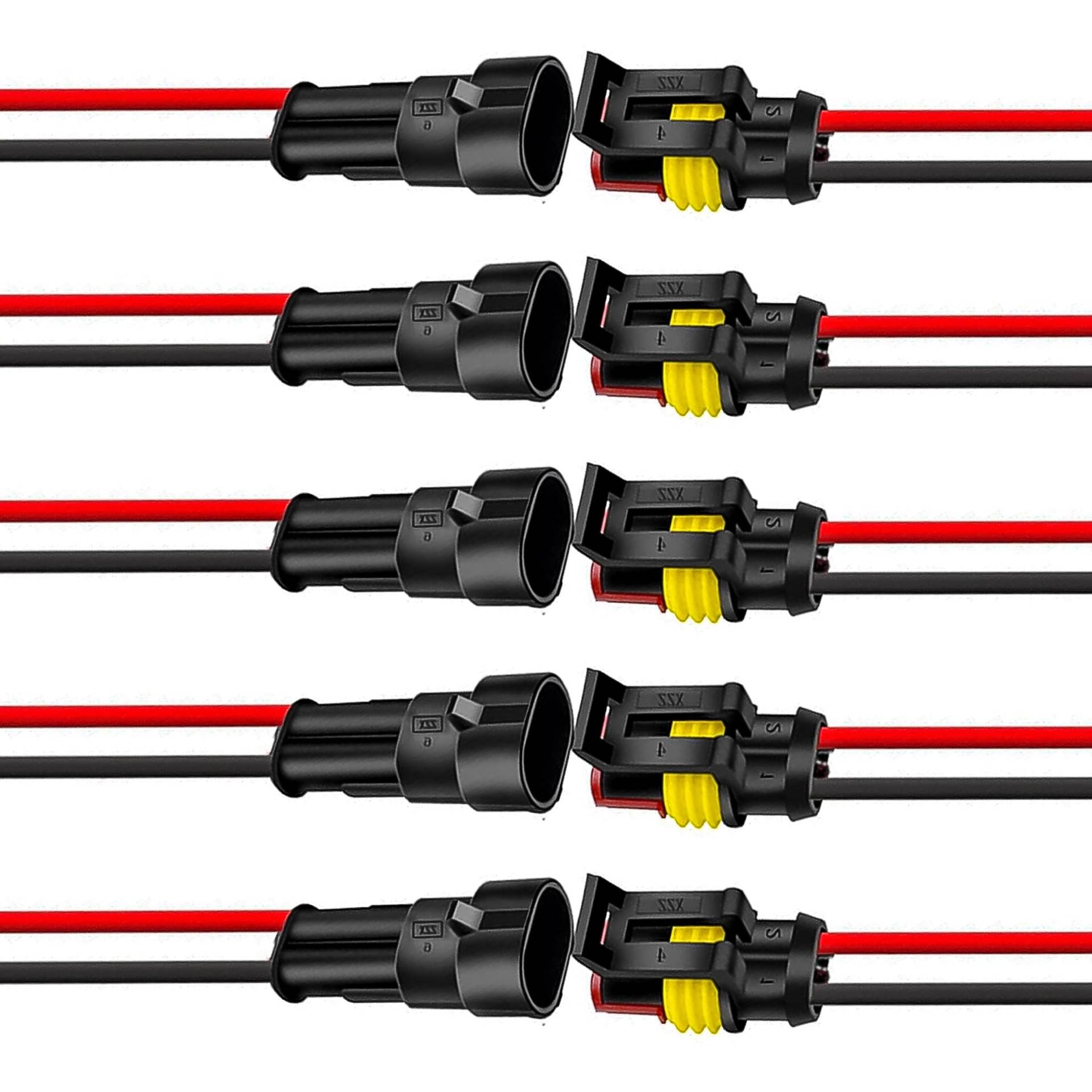 2 pin steckverbinder Stecker 2 polig 18awg 15cm kabel steckverbinder wasserdicht Autoelektrische Kabelverbinder für Auto Boote Motorrad(5 Paar) von Lewttyer