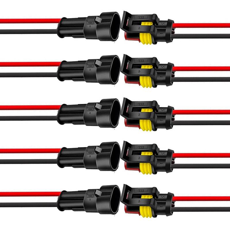 2 pin steckverbinder Stecker 2 polig 18awg 20cm kabel steckverbinder wasserdicht Autoelektrische Kabelverbinder für Auto Boote Motorrad(5 Paar) von Lewttyer