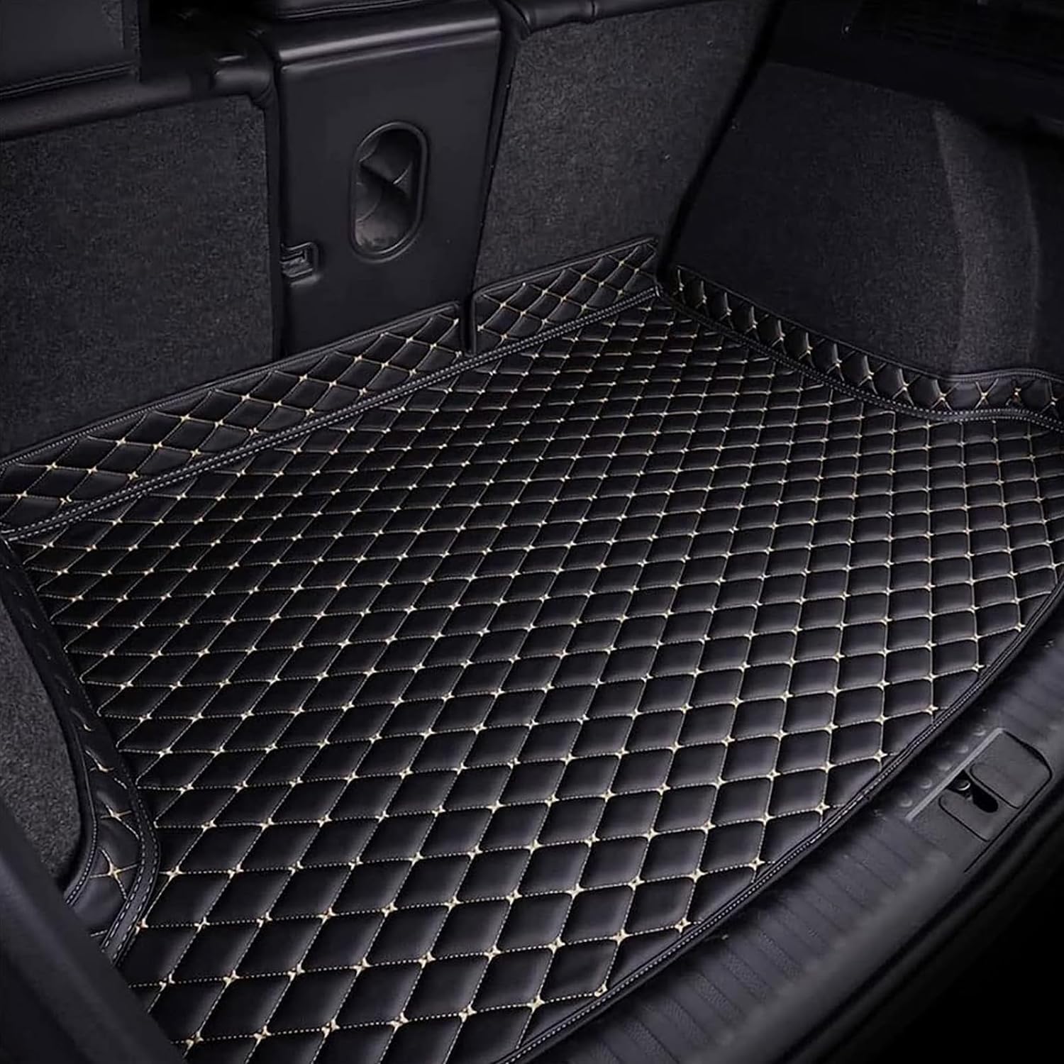 Kofferraum Leder Schutzmatte für Volvo XC90 5seats 2010-2021,benutzerdefinierte wasserdicht rutschfestes Auto hinten Kofferraum Matte,4 Schichten gesteppt,hundefreundlich,A/Black-Beige von Lgtcjzfw