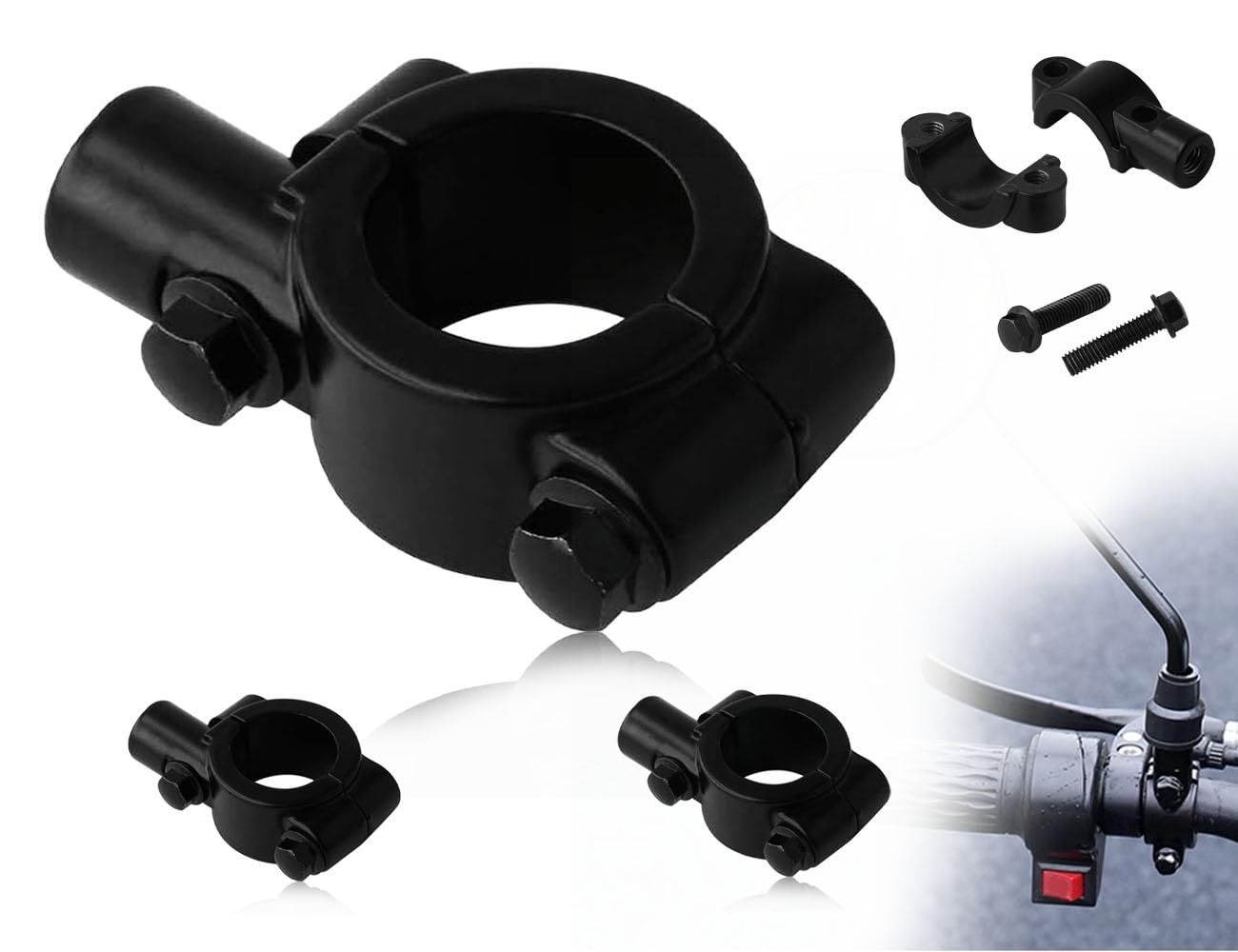 Lhbwhiz 2 Stück motorrad spiegelhalterung,universal lenkerhalterung spiegeladapter,Halterungen Rückspiegelhalterung,Spiegel Adapter Halterung Halter,Halterungen Lenker,fur motorrad(Schwarz,8mm) von Lhbwhiz