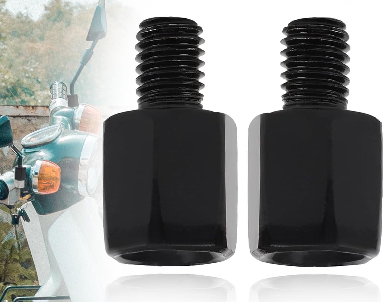 Lhbwhiz 2 Stück spiegeladapter Set,M8 auf M10 Linksgewinde/Rechtsgewinde,Universal Motorrad Motorroller Spiegel Adapter,für Moped(Schwarz) von Lhbwhiz