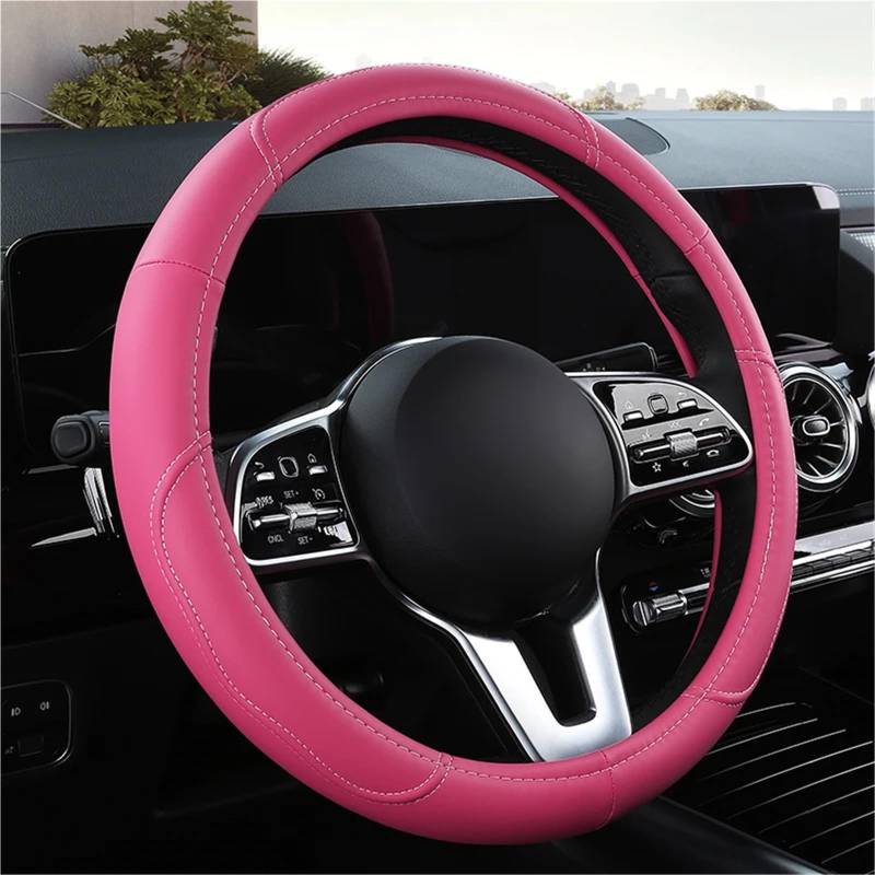 Auto-Lenkradabdeckung Auto-Anti-Rutsch-Leder-Lenkradbezug Universeller Auto-Lenkrad-Schutzbezug Stil 38 cm Rosa Lenkradbezüge(Peach) von Lhdktee