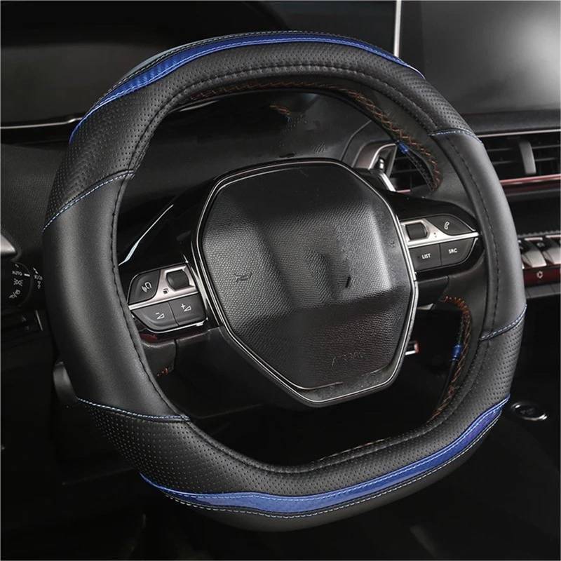 Auto-Lenkradabdeckung Für Peugeot 2008 2019 2020 E2008 2020 Auto Lenkrad Abdeckung Carbon Fiber PU Leder Auto Zubehör Innen Lenkradbezüge(Blau) von Lhdktee