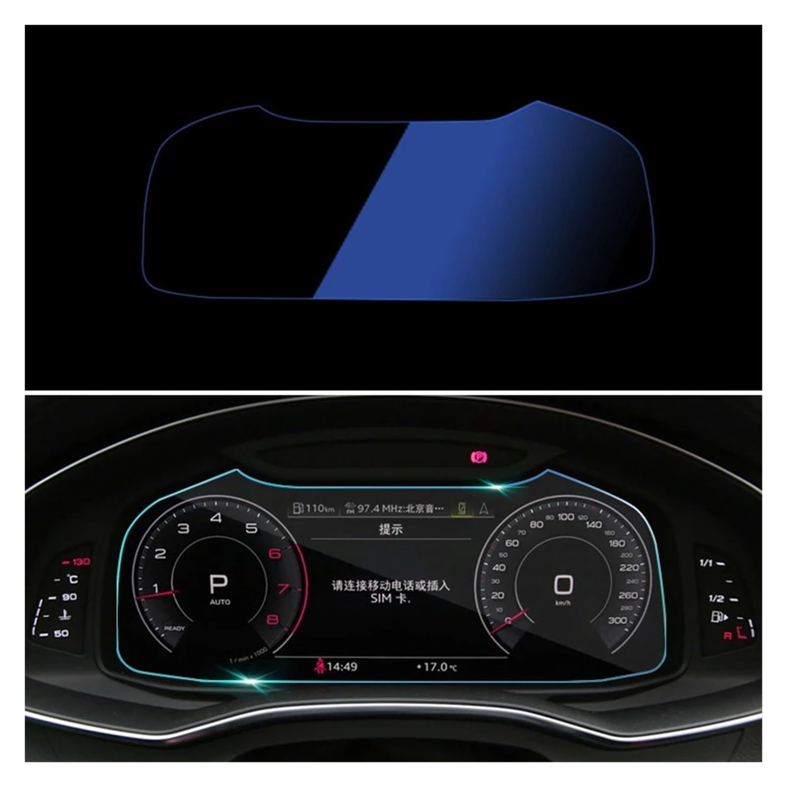 GPS Displayschutzfolie Für A6 C8 Für A7 2019 2020 2021 2022 Gehärtetes Glas Auto Navigation Screen Protector Film Instrument Panel Aufkleber Zubehör Instrumententafel Schutzfolie(Dashboard Blue) von Lhdktee