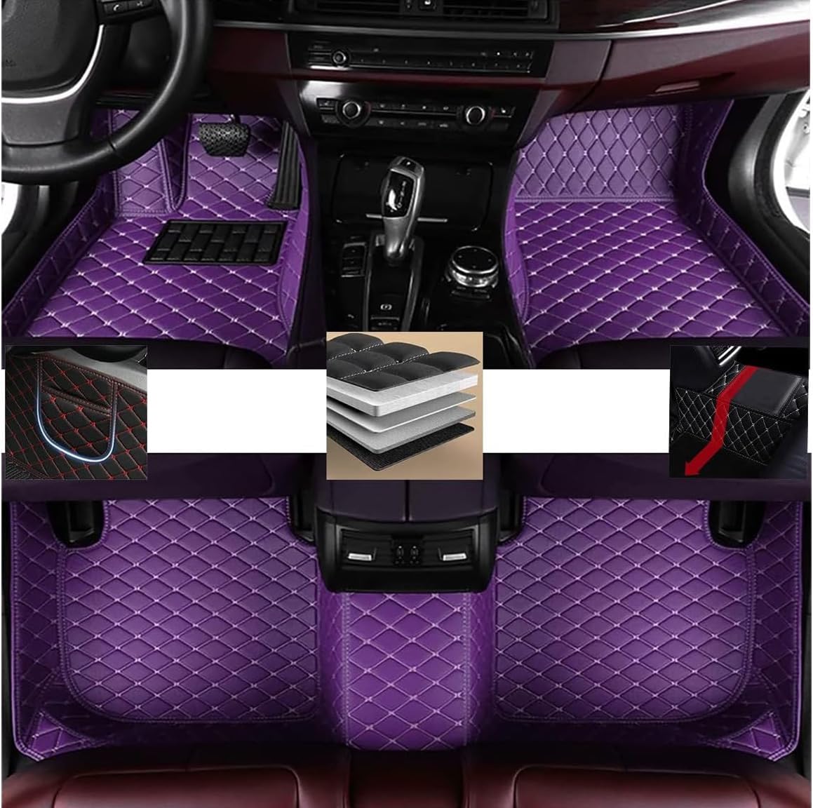 Auto FußMatten Passend FüR Landrover Discovery 4 2010+ 7 Seats (LHD), Leder Autoteppiche Fuß Coche wasserdichte Innere ZubehöR, I/Purple von LiYaBaiHuo