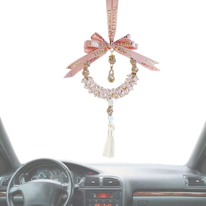 Liakyunf Bogenauto Ornament, Bogenauto Charme | Kristallautomatikornament mit Bogen - Hangable Fahrzeugdekorationen, tragbarer Automobilzauber für das Pendeln, Geschäftsreise von Liakyunf