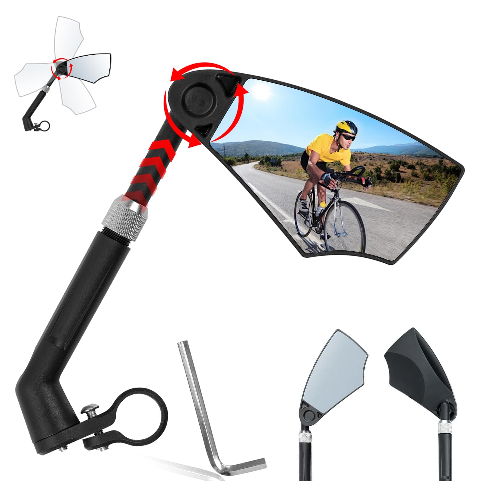 Fahrradspiegel Rechts, Fahrradspiegel Blendschutz, Fahrrad Rückspiegel Einziehbar und 360° Drehbar, Extra Großer HD Echtglas Spiegel, für 20-23mm Lenker, Fahrrad Spiegel für Mountainbike (Rechts) von Libershine