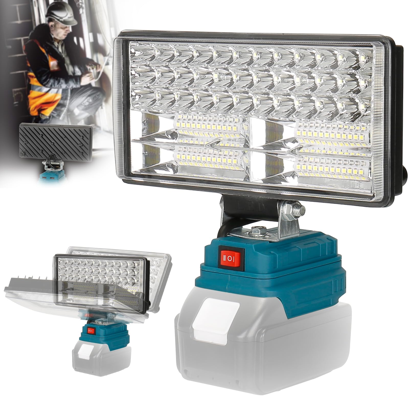 Akku Lampe für Makita 18V, 100W 8000LM LED Arbeitsleuchte, 8 Zoll Tragbares LED Strahler mit 2 USB Ladeanschlüssen und Unterspannungsschutz für Autoreparatur, Notfall, Camping (Kein Akku) (8 Zoll) von Lieberwell