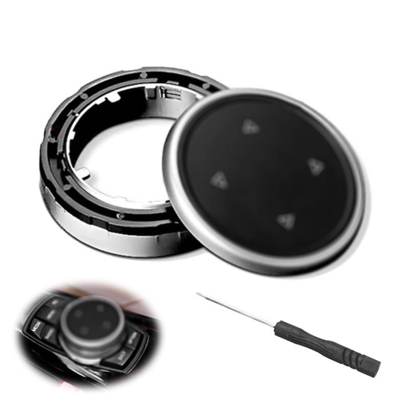 Auto Multimedia Knob Cover, Schwarz Multimedia Knopf Abdeckung, Multimedia Knopf Abdeckung(Mittel bis groß), Ersatz für B-M-W F10 F20 F30 7-Tasten IDrive(Pfeilmuster), Mit Schraubendreher von Liekadijiae