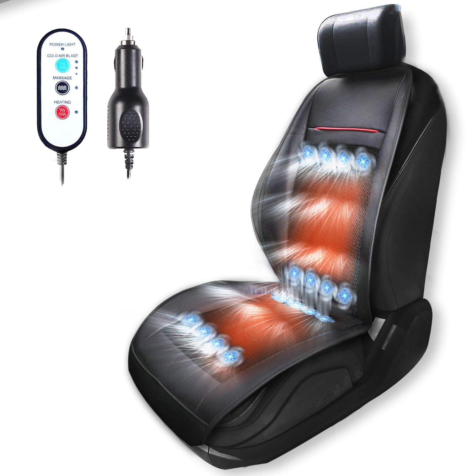 3-in-1 kühlende Autositzbezüge, kühlende Sitzbezüge für Auto mit Massage, geeignet für 12-V-Zigarettenanzünder, Auto, SUV und andere Modelle, Schwarz 1 von LifeUp