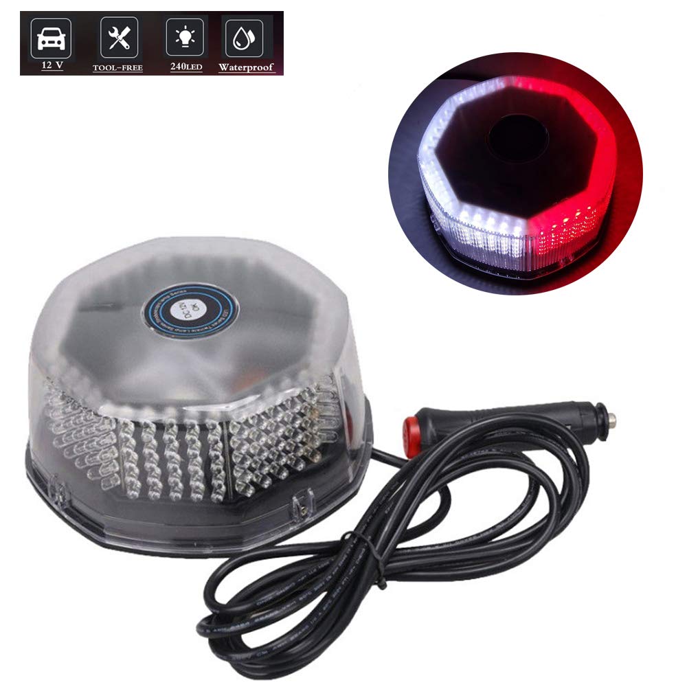 Auto 12V Notfall Strobe Leuchtfeuer, LifeUp Wasserdichte und Magnetische Halterung - 240 LEDs Warnleuchten Blinklichter für Fahrzeuge Van LKW SUV Übernahme Dach Montieren (Rot + Weiß) von LifeUp