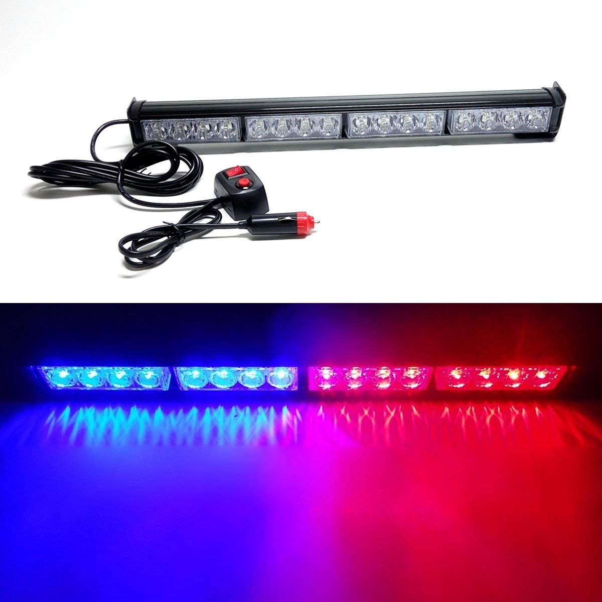 LifeUp 16W 4x4 LED Notfall Warnung Ampel Fahrzeug Blitzleuchten Notfall blinkende Warnleuchten (7 verschiedene blinkende Modi) (Blau + Rot) von LifeUp