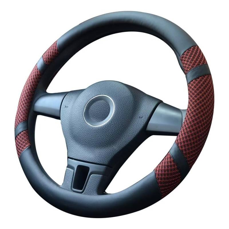 Lifetooler Auto Lenkradbezug Leder Ice Silk Universal 38cm(15") Lenkradhülle Atmungsaktiver Anti Rutsch Steering Wheel Cover für Auto Van Truck SUV (weinrot) von Lifetooler