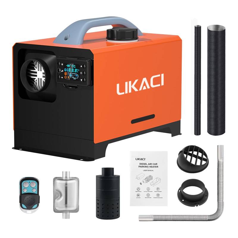 LIKACI Dieselheizung All-in-One 5KW-8KW 12V/24V Diesel-Luft-Auto-Standheizung Schnelles Aufheizen mit verbessertem LCD-Schalterdisplay und Fernbedienung für Wohnmobil, Garage, Autoanhänger, Orange von Likaci