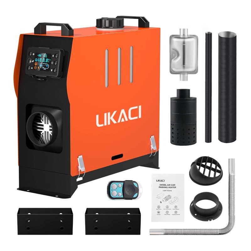 LIKACI Dieselheizung All-in-One 5 kW-8 kW 12 V/24 V Diesel-Luft-Parkheizung mit verbessertem LCD-Schalterdisplay und Fernbedienung, schnelles Aufheizen, für Wohnmobil, Garage, LKW-Orange von Likaci