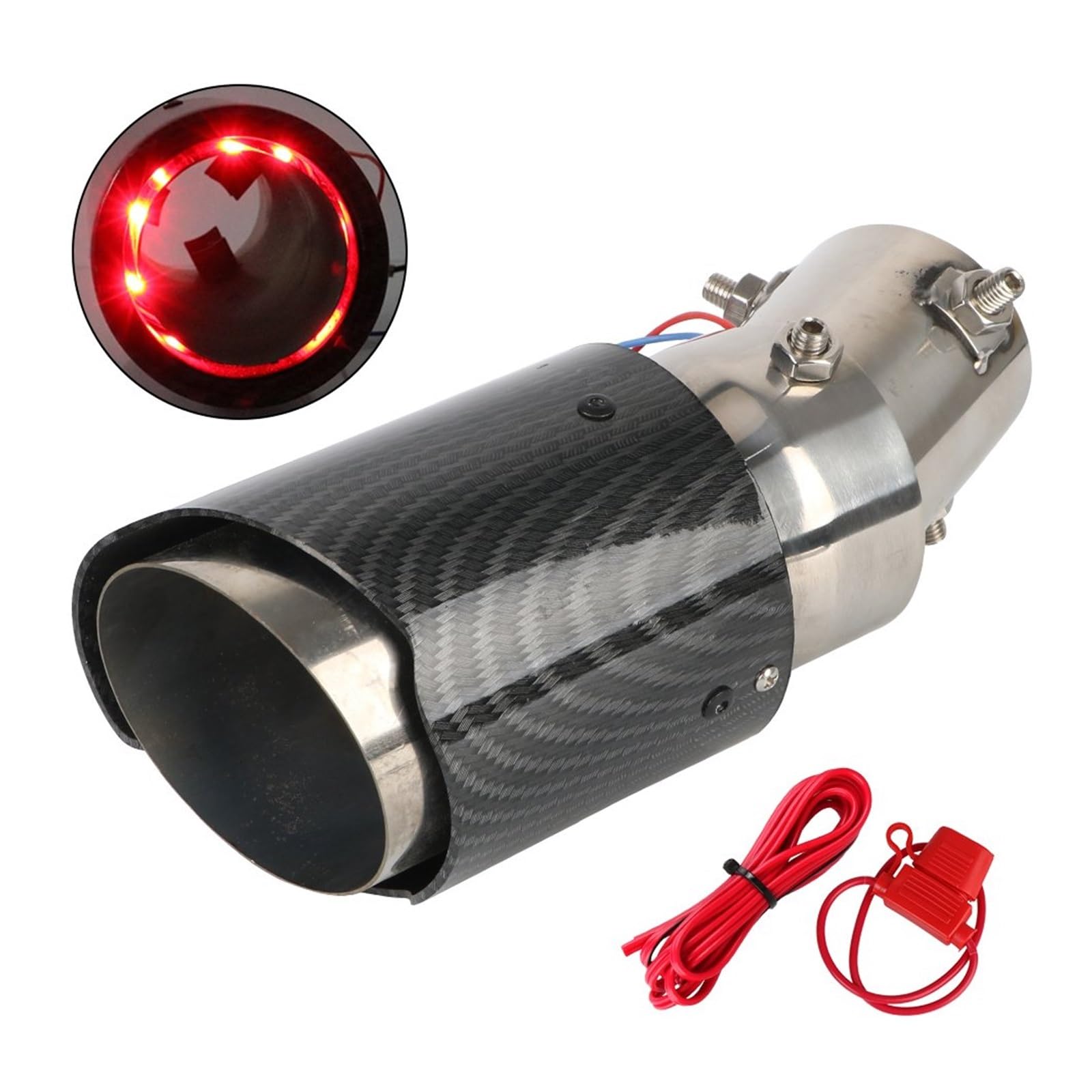 Auspuff Endrohr Mit Blinkendem Dekorativem Licht, Auto-Schalldämpfer, Flammend, Leuchtend, Motorrad-Auspuffrohr, Heckentlüftung, Kohlefaser Universal 63–65 Mm Auspuff(Red Light C) von LinQianBhD