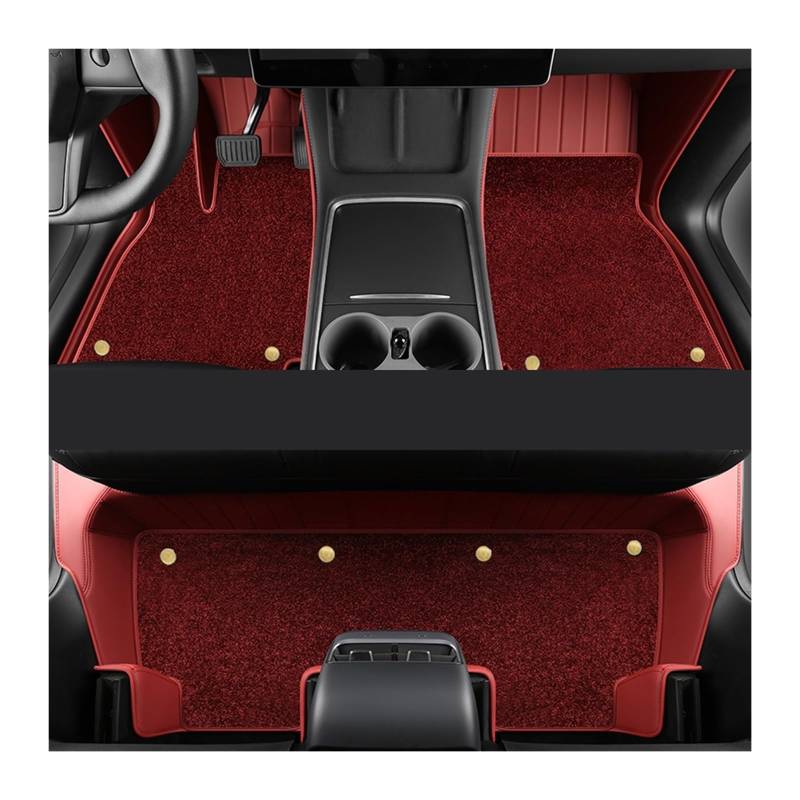 Autofußmatten Custom Car Zubehör Boden Matte Innen Rindsleder Für Highland 2024 Vorne Und Hinten Sitz Für Tesla Für Modell 3 2024 Automatten(Double Burgundy1) von LinQianBhD