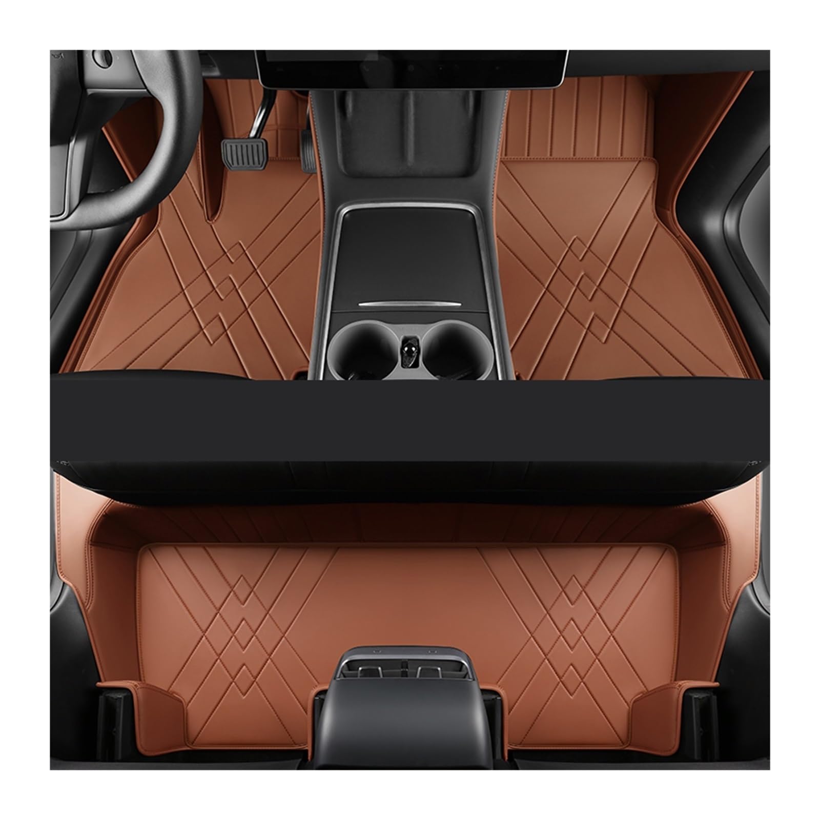 Autofußmatten Custom Car Zubehör Boden Matte Innen Rindsleder Für Highland 2024 Vorne Und Hinten Sitz Für Tesla Für Modell 3 2024 Automatten(Double brown2) von LinQianBhD