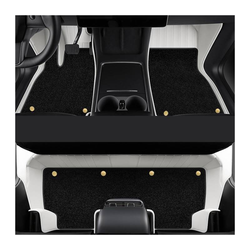 Autofußmatten Custom Car Zubehör Boden Matte Innen Rindsleder Für Highland 2024 Vorne Und Hinten Sitz Für Tesla Für Modell 3 2024 Automatten(White black1) von LinQianBhD